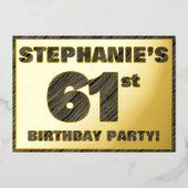 61th Birthday Party — はっきりしたWood Grainフェイク文字 箔招待状 (正面)