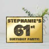 61th Birthday Party — はっきりしたWood Grainフェイク文字 箔招待状 (立ち正面)