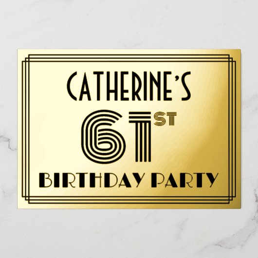 61th Birthday Party —アールデコスタイル「61」 & Name 箔招待状 (正面)