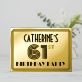 61th Birthday Party —アールデコスタイル「61」 & Name 箔招待状 (立ち正面)