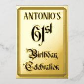61th Birthday Party – スクリプエレガントト+名前をカスタムする 箔招待状 (正面)
