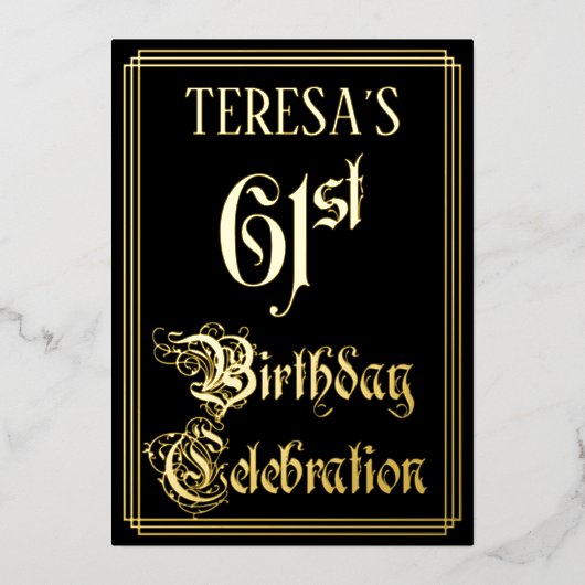 61th Birthday Party – スクリプファンシートと名前をカスタムする 箔招待状 (正面)