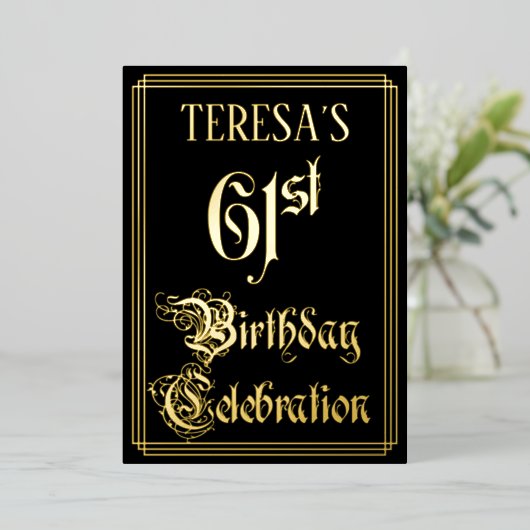 61th Birthday Party – スクリプファンシートと名前をカスタムする 箔招待状 (立ち正面)