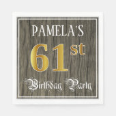 61th Birthday Party — フェイク金ゴールド&ウッドフェイク・ルックス スタンダードランチョンナプキン (正面)