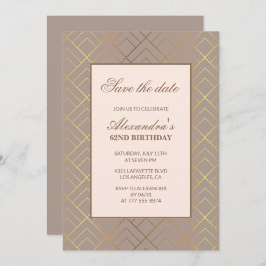 62エレガント回目の誕生日招待状を保存 招待状 (正面/裏面)