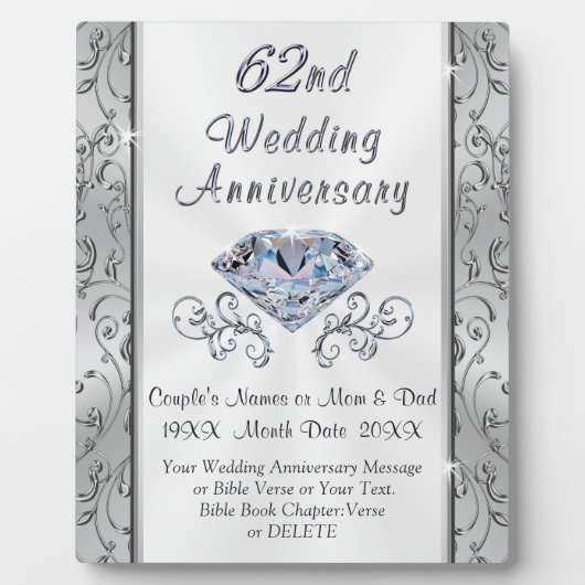 62周年記念結婚贈り物パーソナライズされた, フォトプラーク (正面)