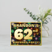 62回目の誕生日パーティはっきりした:, カラフル Fireworks Look 箔招待状ポストカード (立ち正面)