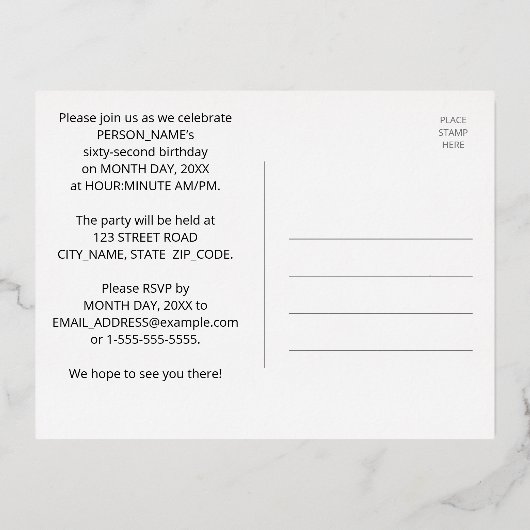 62回目の誕生日パーティはっきりした:, カラフル Fireworks Look 箔招待状ポストカード (裏面)