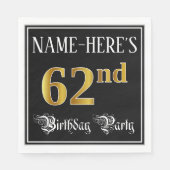 62回目の誕生日パーティファンシー – スクリプト、フェイク金ゴールドルック スタンダードランチョンナプキン (正面)