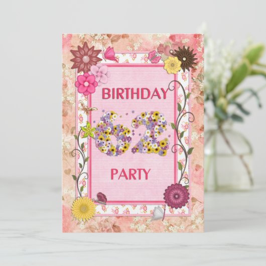 62回目の誕生日パーティーへの招待フローラ枠 招待状 (スタンド正面)