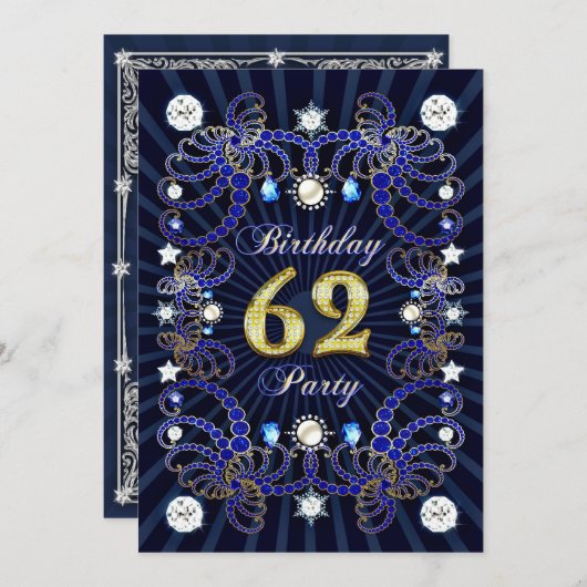 62回目の誕生日パーティー招待状と宝石の塊 招待状 (正面/裏面)