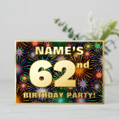 62回目の誕生日パーティー – おもしろいカラフル、Fireworks Look 箔招待状 (立ち正面)