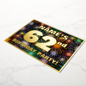 62回目の誕生日パーティー – おもしろいカラフル、Fireworks Look 箔招待状 (回転した状態)