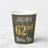 62回目の誕生日パーティー – フェイク金ゴールド&ウッドフェイク・ルックス 紙コップ (裏面)