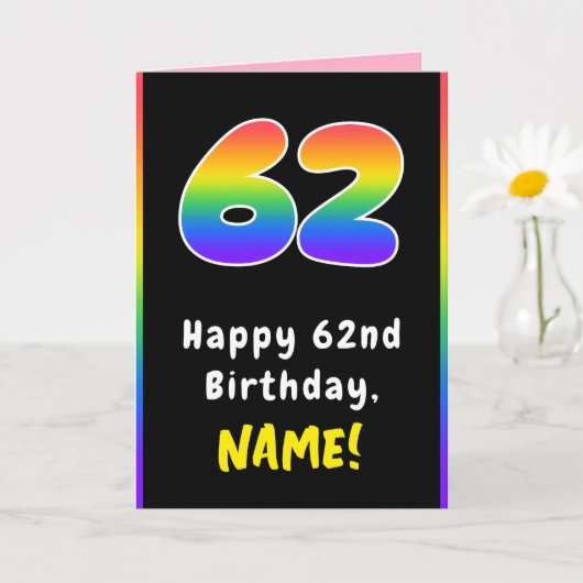 62歳の誕生日おめでとう：カラフルな虹 # 62、カスタム名 カード (小さな植物)