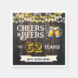 62歳の誕生日おめでとう!乾杯とビールでお祝い スタンダードカクテルナプキン