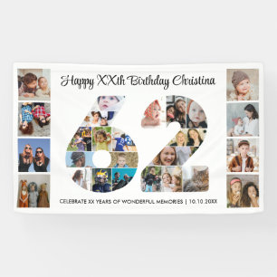 62歳の誕生日パーティーナンバー62フォトコラージュ 横断幕