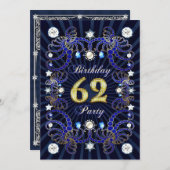 62歳の誕生日パーティー招待状　宝石がいっぱい 招待状 (正面/裏面)