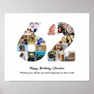 62歳の誕生日パーティー 数字の62 フォトコラージュ ポスター