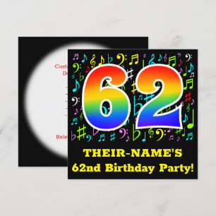 62歳の誕生日パーティー:楽しい音楽のシンボル、虹62 招待状