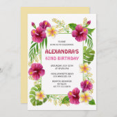 62歳の誕生日招待状熱帯フローラピンク 招待状 (正面/裏面)