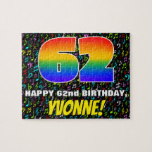 62歳の誕生日 — 楽しい、カラフルな音楽記号と「62」