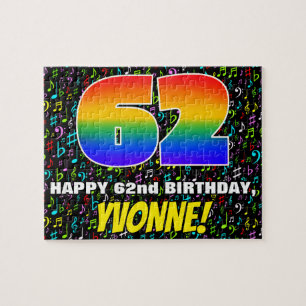 62歳の誕生日 — 楽しい、カラフルな音楽記号と「62」 ジグソーパズル