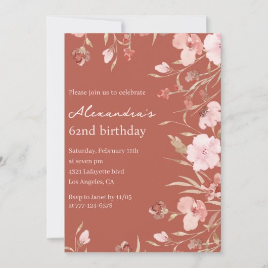 62歳エレガントの誕生日招待状フローラシック 招待状 (正面)