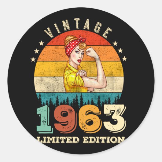 62歳1963年ヴィンテージ62番目の誕生日女性 ラウンドシール (正面)