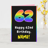 62番目の誕生日カラフル: Rainbow # 62,名前をカスタムする カード (黄色い花)