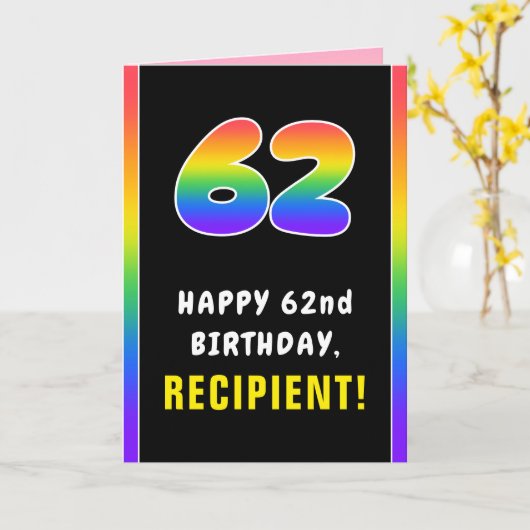 62番目の誕生日カラフル: Rainbow # 62,名前をカスタムする カード (黄色い花)