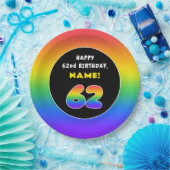62番目の誕生日カラフル: Rainbow # 62,名前をカスタムする ペーパープレート (パーティー)