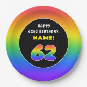 62番目の誕生日カラフル: Rainbow # 62,名前をカスタムする ペーパープレート (正面)