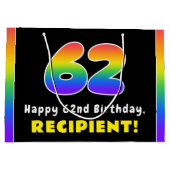 62番目の誕生日カラフル: Rainbow # 62,名前をカスタムする ラージペーパーバッグ (裏面)