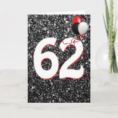 62番目の誕生日バルーンを黒のグリッターカードに カード (正面)