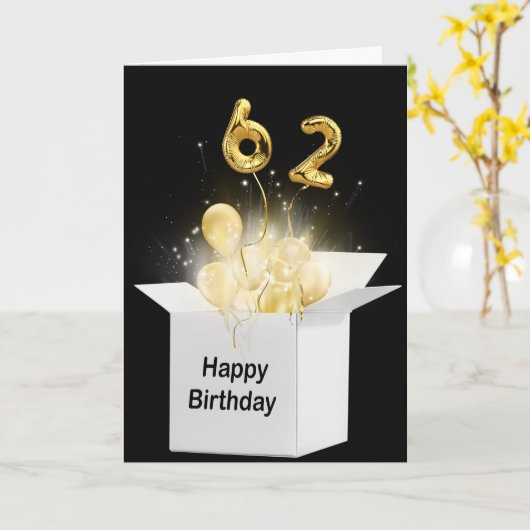 62番目の誕生日バルーン(白いボックス) カード (黄色い花)