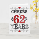 62番目の誕生日応援の赤い白の黒いパターン カード (黄色い花)