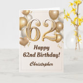 62番目の誕生日金ゴールドバルーンと紙吹雪誕生日 カード (黄色い花)