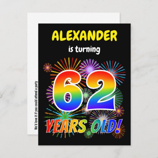 62番目の誕生日-おもしろい花火、レインボールック"62" ポストカード (正面/裏面)