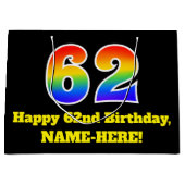62番目の誕生日～おもしろい, カラフル, 鮮やか, Rainbow 62 ラージペーパーバッグ (正面)