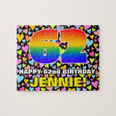 62番目の誕生日—おもしろい、愛するハートシェイプ+「62」 ジグソーパズル (横)