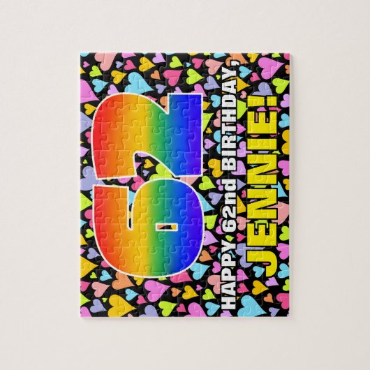 62番目の誕生日—おもしろい、愛するハートシェイプ+「62」 ジグソーパズル (縦)