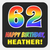 62番目の誕生日: はっきりした,おもしろい,シンプル虹, 62 スクエアシール (正面)