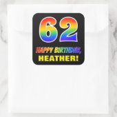 62番目の誕生日: はっきりした,おもしろい,シンプル虹, 62 スクエアシール (バッグ)