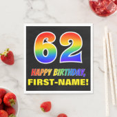 62番目の誕生日: はっきりした,おもしろい,シンプル虹, 62 スタンダードランチョンナプキン (インサイチュ)