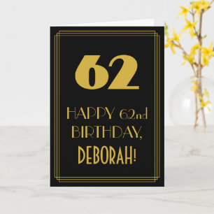 62番目の誕生日-アールデコは「62」と名前 カード