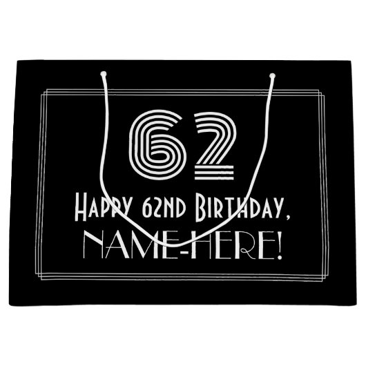 62番目の誕生日:インスパイアアールデコの「62」の外観と名前 ラージペーパーバッグ (正面)