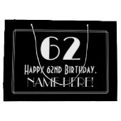 62番目の誕生日:インスパイアアールデコスタイル「62」、名前 ラージペーパーバッグ (裏面)