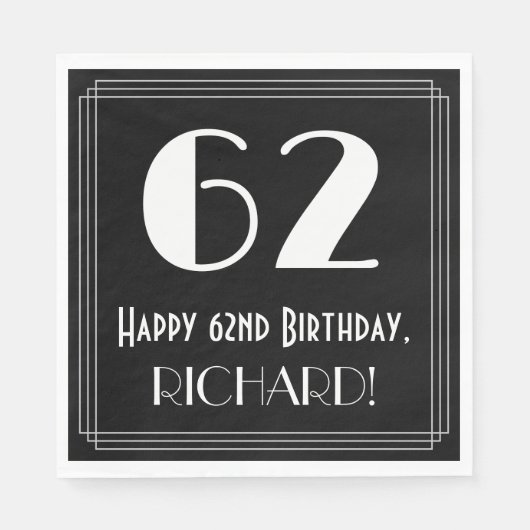 62番目の誕生日～インスパイアアールデコルック"62"，名前 スタンダードランチョンナプキン (正面)