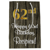 62番目の誕生日:エレガントフェイク金ゴールドルック#、フェイクWood ミディアムペーパーバッグ (正面)